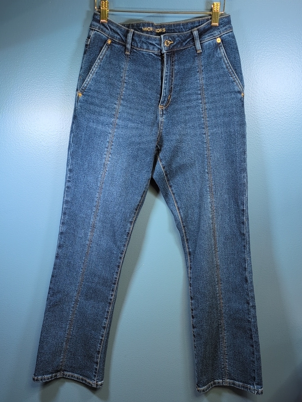 MICHAEL Michael Kors Men's Medium Wash Straight Jeans with Front Seams